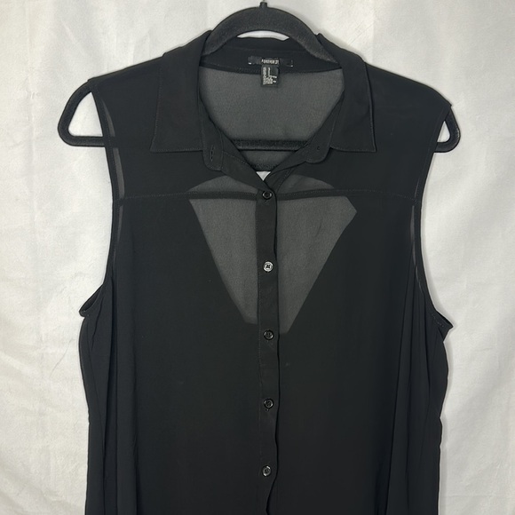 FOREVER 21 SHEER TANK BUTTON DOWN BLOUSE (L) - Picture 3 of 9